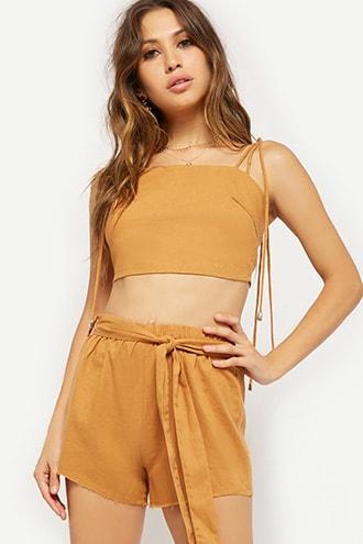 Forever21 Linen-blend Cami & Tie-front Shorts Set