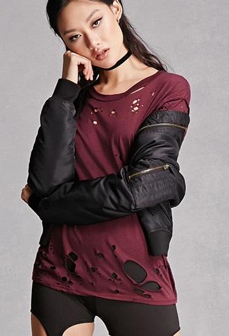 Forever21 Distressed Raw-cut Tee