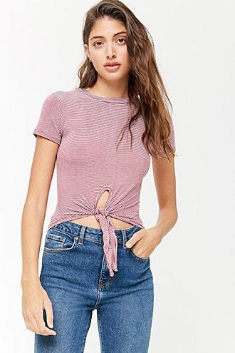 Forever21 Striped Tie-front Top
