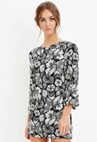 Forever21 Women's  Floral Print Shift Dress (black/cream)