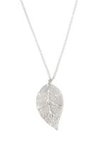 Forever21 Silver Etched Leaf Pendant Necklace