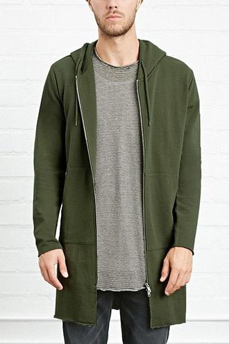 21 Men Men's  Longline Raw-cut Hoodie