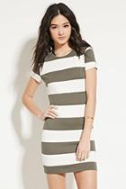Forever21 Women's  Olive & Cream Striped Bodycon Dress