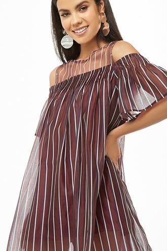 Forever21 Striped Organza Open-shoulder Dress