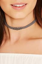 Forever21 Grey & Silver Ornate Faux Suede Choker
