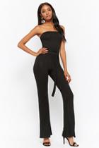 Forever21 Slub Knit Strapless Flared-leg Jumpsuit