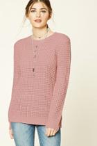 Forever21 Women's  Dusty Pink Boxy Waffle Knit Sweater