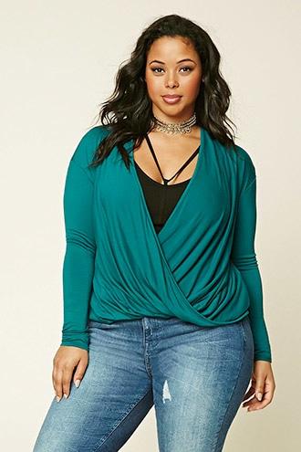 Forever21 Plus Women's  Teal Plus Size Surplice Top