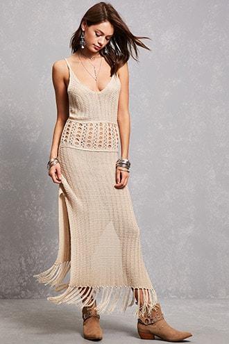Forever21 Crochet & Fringe Maxi Dress