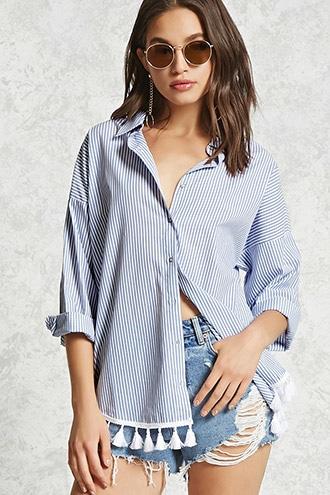 Forever21 Tassel Trim Stripe Shirt