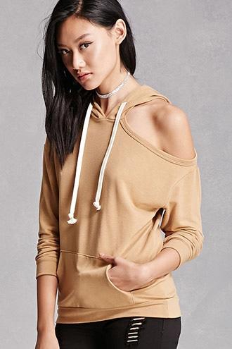 Forever21 One-shoulder Heathered Hoodie