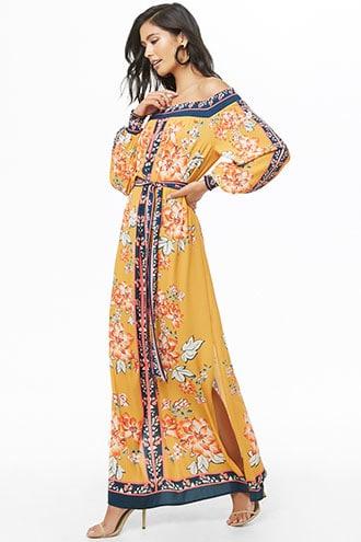 Forever21 Crepe Floral Off-the-shoulder Dress