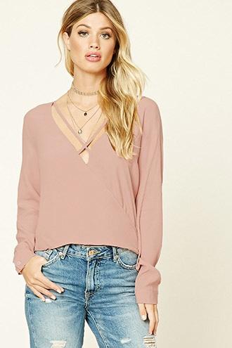 Forever21 Women's  Mauve Strappy Surplice Top