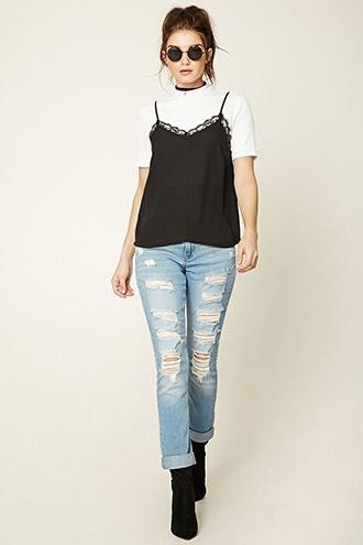 Forever21 Women's Light Denim Destroyed Denim Pants