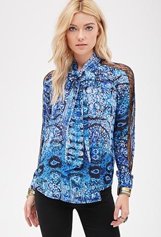 Forever21 Abstract Paisley Self-tie Blouse
