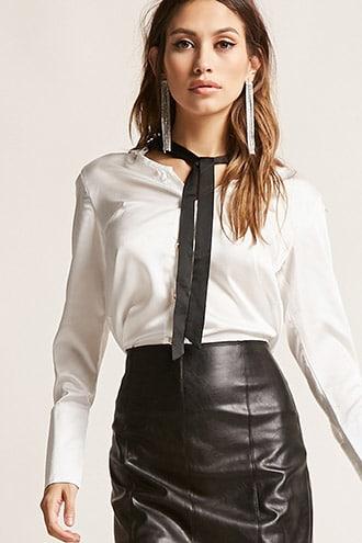 Forever21 Satin Pussycat Bow Shirt