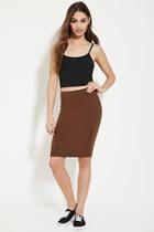 Forever21 Women's  Coffee Cotton-blend Pencil Skirt