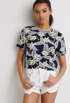 Forever21 Varsity-trimmed Tropical Print Top