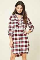 Forever21 Women's  Ivory & Red Plaid Flannel Shirt Dress