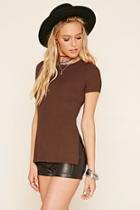 Forever21 Women's  Chestnut Ribbed Knit Lace-up Top