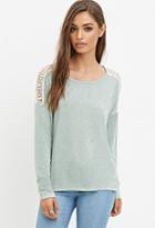 Forever21 Women's  Crochet-paneled Slub Knit Top (sage/natural)