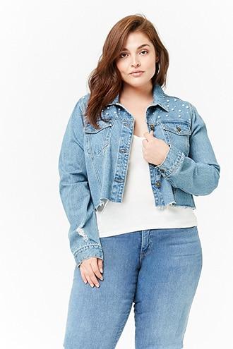 Forever21 Plus Size Distressed Cropped Denim Jacket