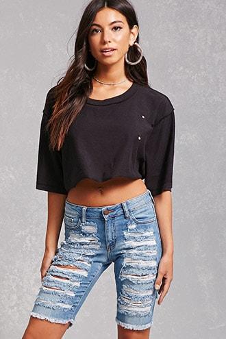 Forever21 Slashed Denim Bermuda Shorts