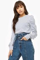 Forever21 Pinstriped Puff-sleeve Top