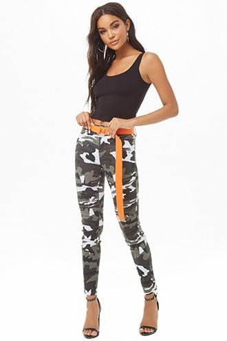 Forever21 Camo Print Moto Jeans