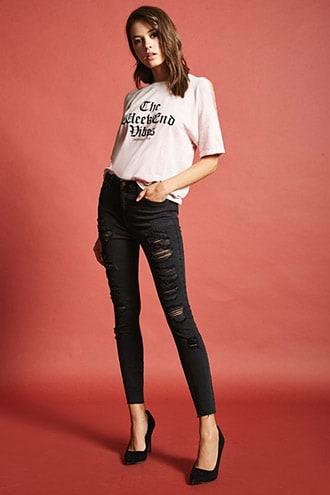 Forever21 Distressed Raw-hem Ankle Jeans