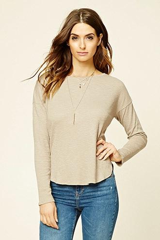 Love21 Women's  Taupe Contemporary Ribbed Knit Top