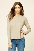 Love21 Women's  Taupe Contemporary Ribbed Knit Top