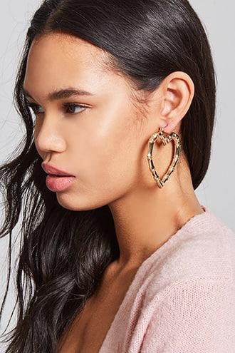 Forever21 Bamboo Inspired Heart Hoop Earrings