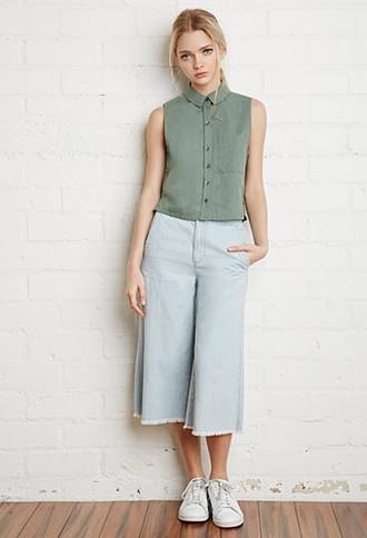 Forever21 Women's  Linen-blend Pocket Shirt