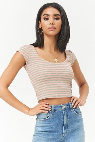 Forever21 Scoop Neck Striped Crop Top