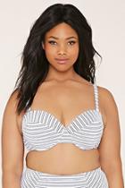 Forever21 Plus Women's  White & Navy Plus Size Stripe Bikini Top