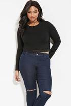 Forever21 Plus Women's  Black Plus Size Lace-trimmed Boxy Top