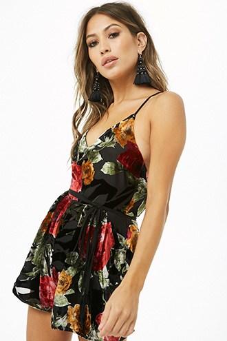 Forever21 Floral Velvet Burnout Romper