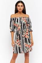 Forever21 Striped Floral Off-the-shoulder Dress