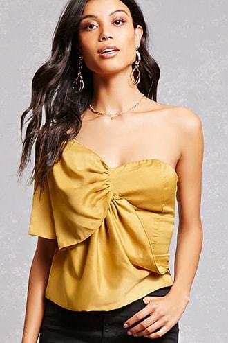 Forever21 Satin One-shoulder Bow Top