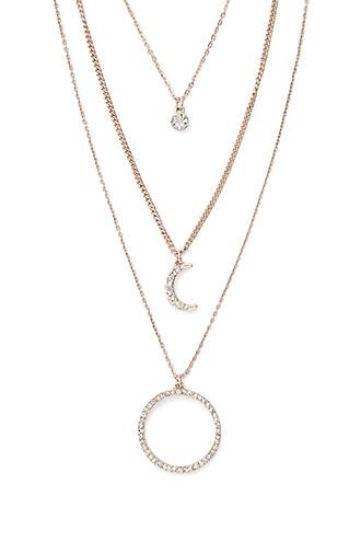 Forever21 Rose Gold & Clear Layered Circle Pendant Necklace