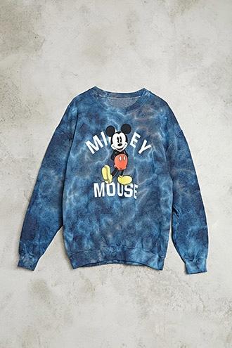 21 Men Men's  Blue & White Tie Dye Mickey Mouse Pullover