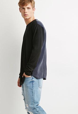 21 Men Colorblock Woven-paneled Tee