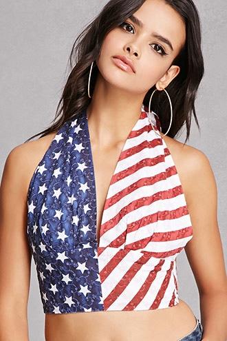 Forever21 American Flag Halter Crop Top