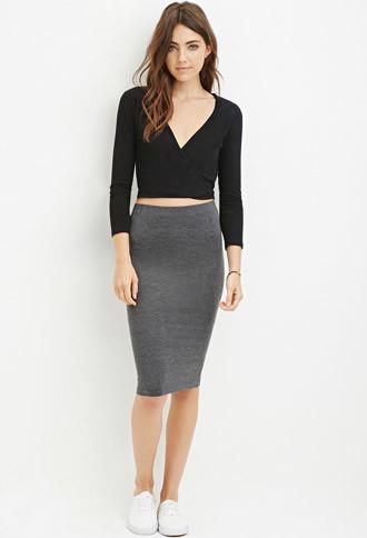 Forever21 Plus Women's  Charcoal Heather Heathered Pencil Skirt