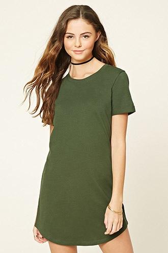 Forever21 Women's  Dark Olive Classic T-shirt Dress