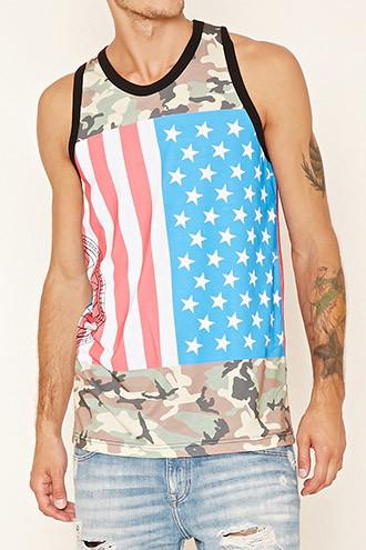 21 Men Men's  Cross Colours Camo Print Tank