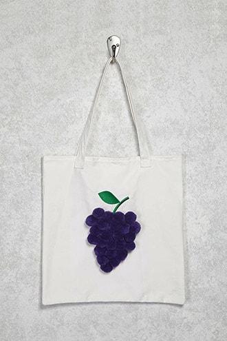 Forever21 Pom Pom Grapes Canvas Tote Bag
