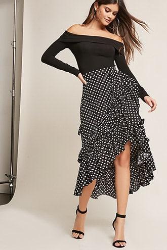Forever21 High-waisted Polka Dot High-low Skirt