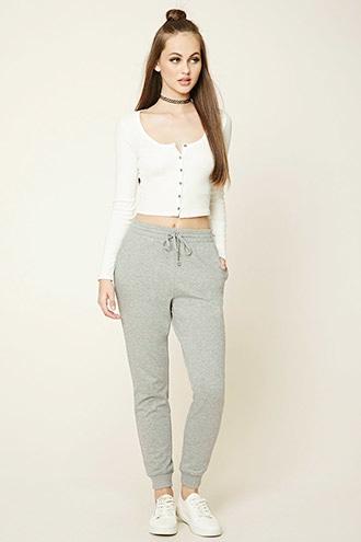 Forever21 Women's  Heather Grey Fleece-lined Sweatpants